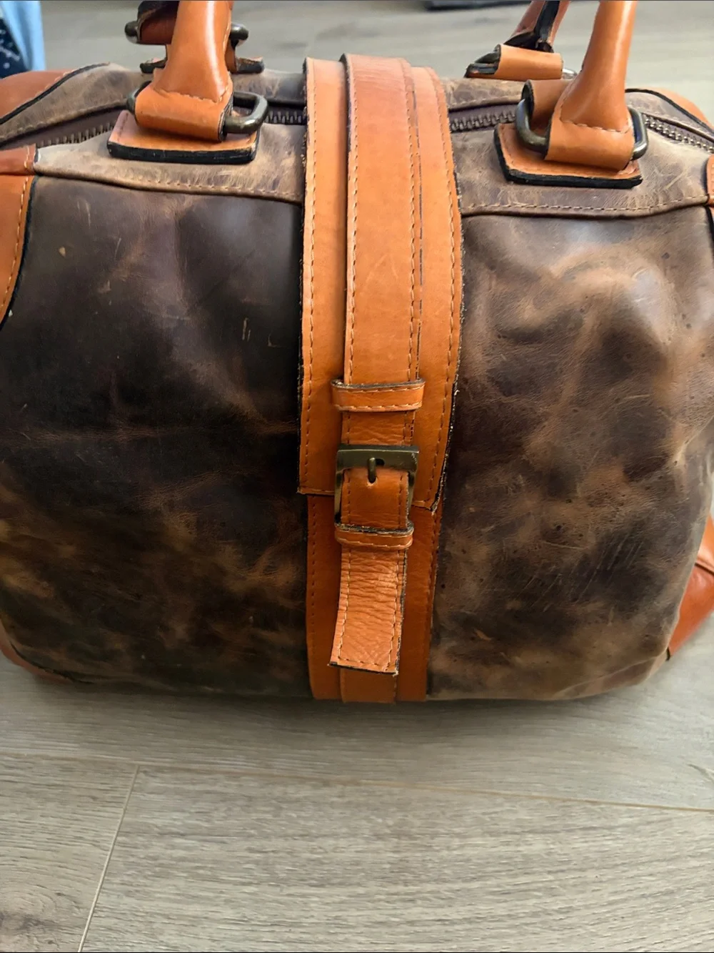 Men's Two-Tone Brown Leather Weekender Bag